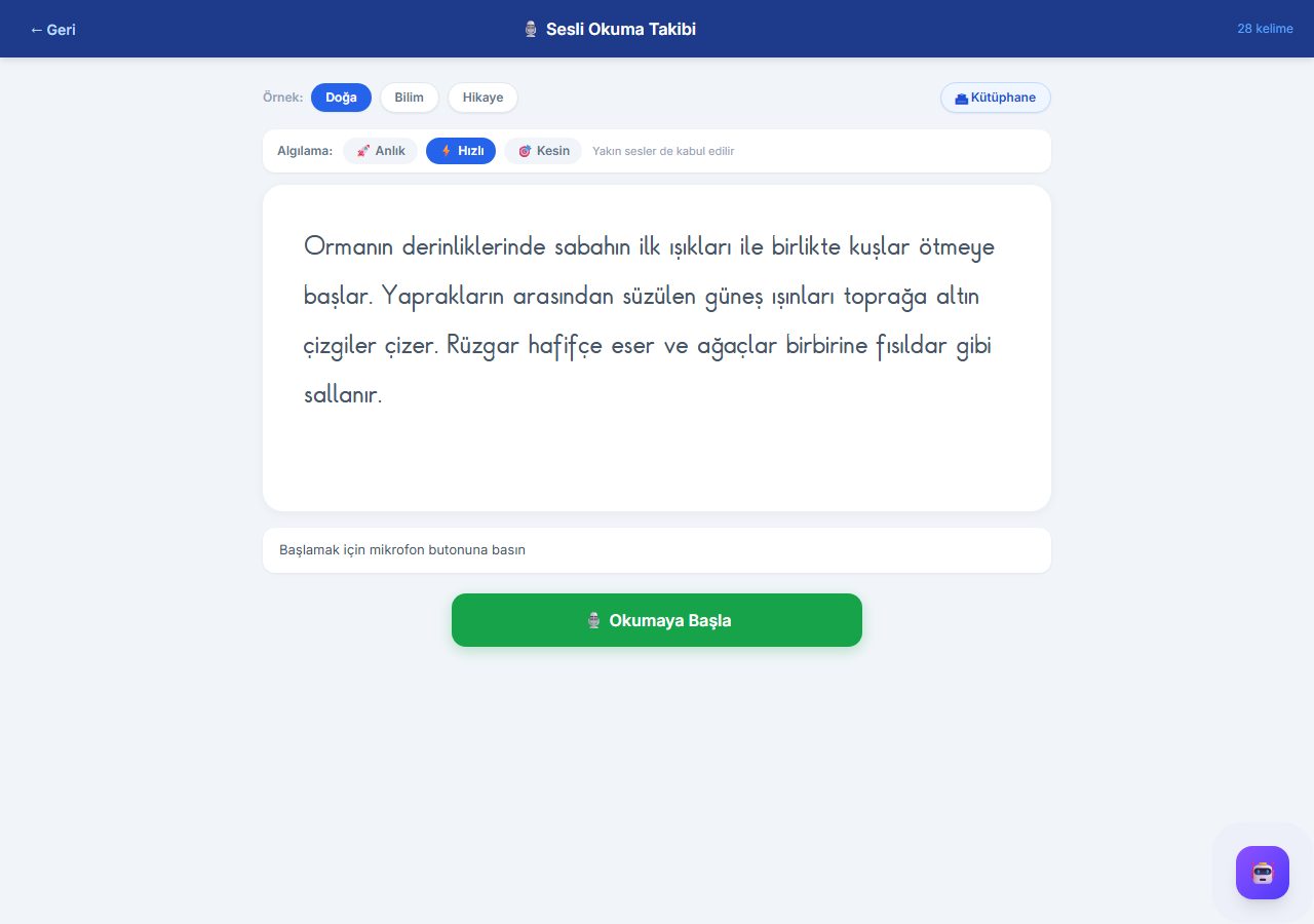 Sesli Okuma Takibi ekran görüntüsü